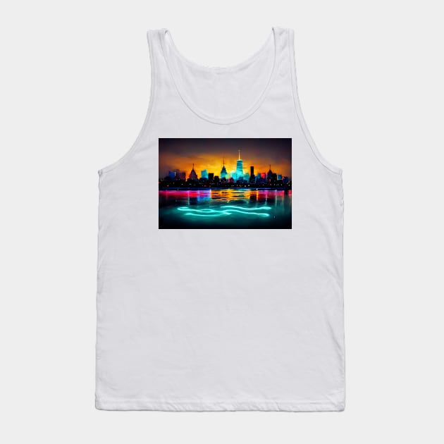 Neon New York City Skyline With Neonlight Buildings / New York City Silhouette Tank Top by Unwind-Art-Work